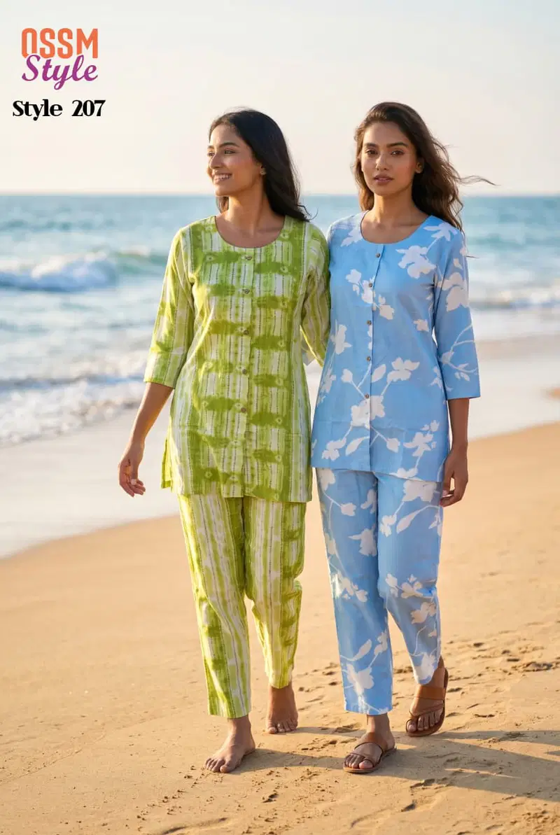 Ossm Style 207 Rayon Discharge Printed Co Ord Set Collection