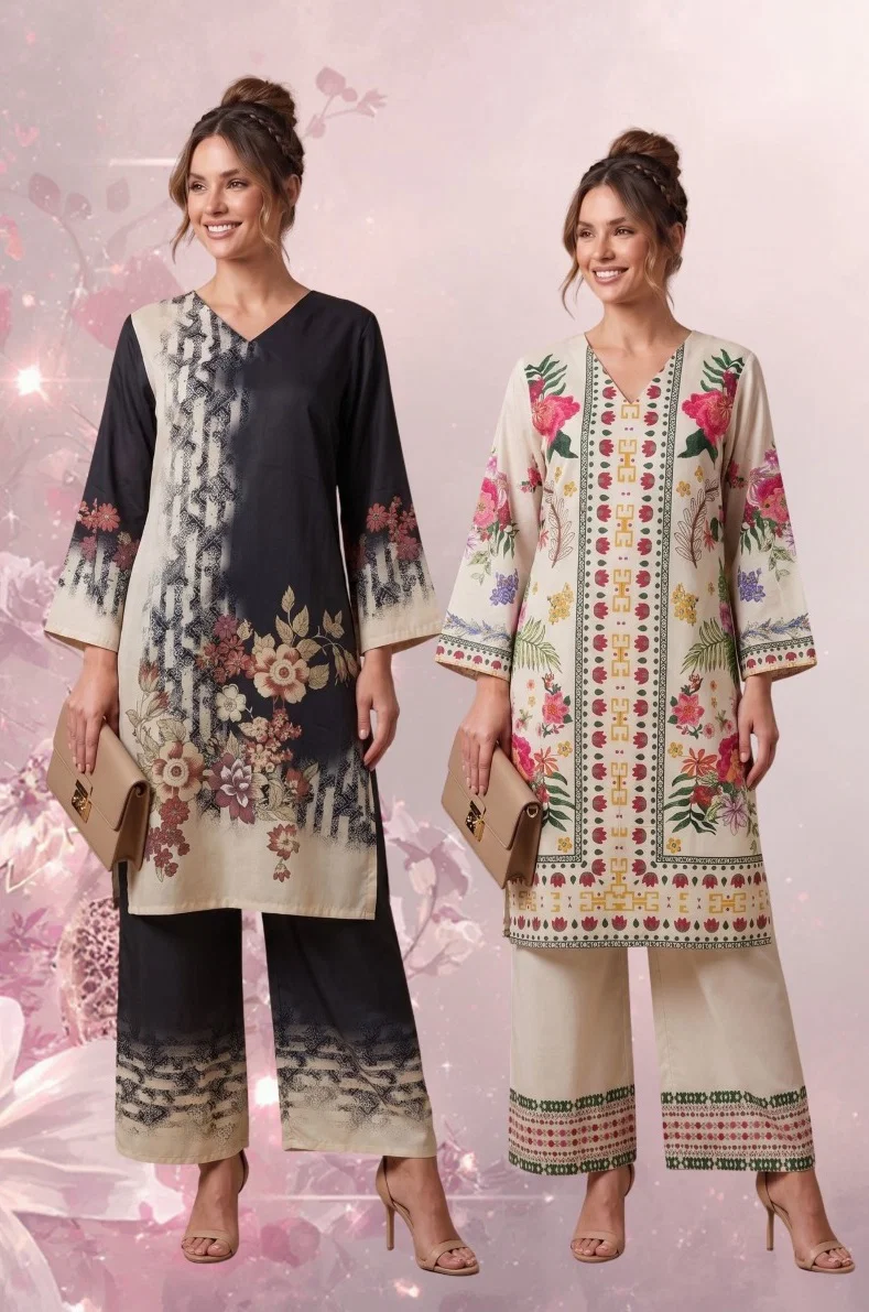 Jisha Kurti Co Ord Set Vol 1 Rose Cotton Digital Print Kaftan Co Ord Set