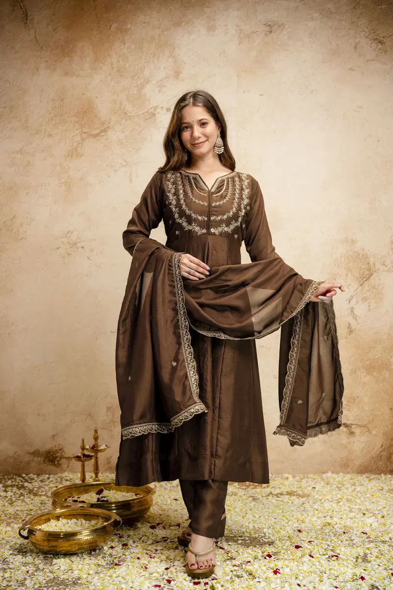 Art Muskan 01 Vichitra Silk Embroidery Kurti And Bottom Dupatta