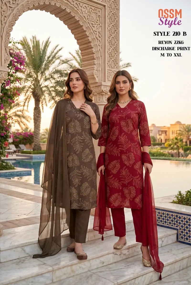 Ossam Style 210 Rayon Discharge Printed Kurti WIth Bottom Dupatta