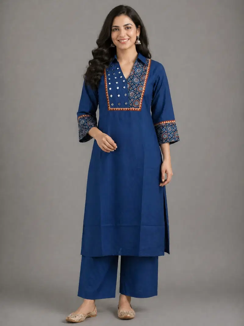 Naisha K 915 Dhabu Cotton Mirror Work Kurti With Bottom Collection