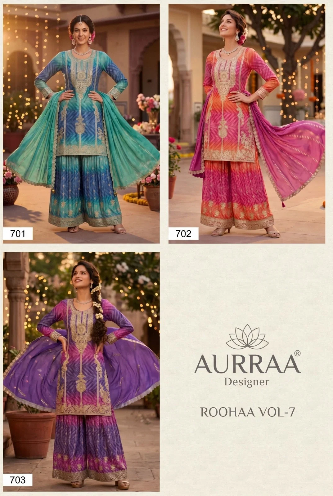 Aurraa Rooha Vol 7 Premium Chinon Silk Sharara Pair Readymade