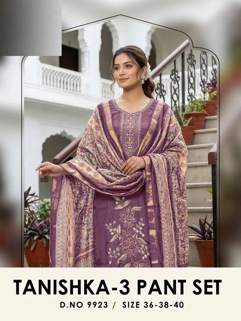 Tanishka 9923 And 9925 Roman Glass Silk Kurti With Bottom Dupatta