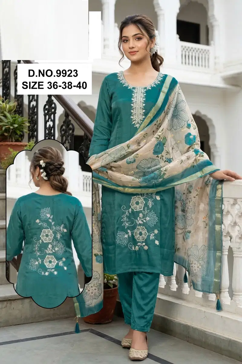 Tanishka 9923 And 9925 Roman Glass Silk Kurti With Bottom Dupatta