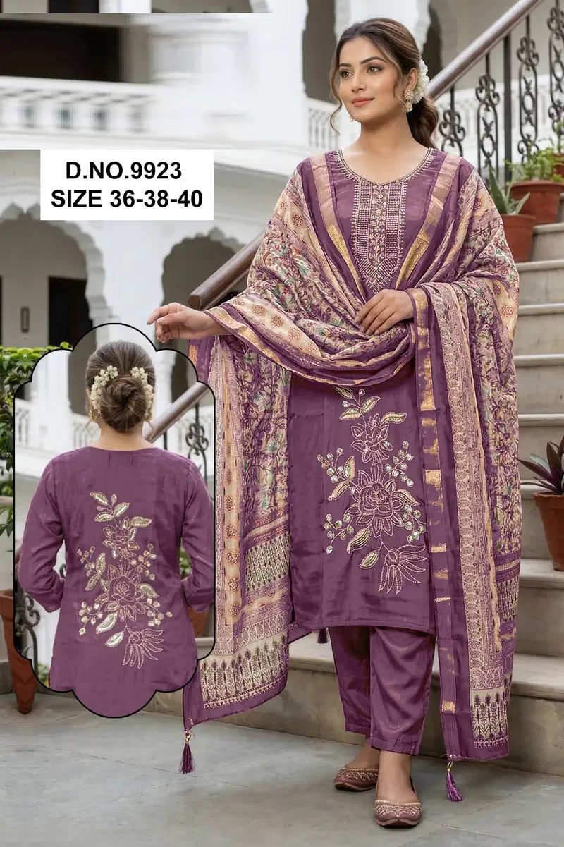 Tanishka 9923 And 9925 Roman Glass Silk Kurti With Bottom Dupatta