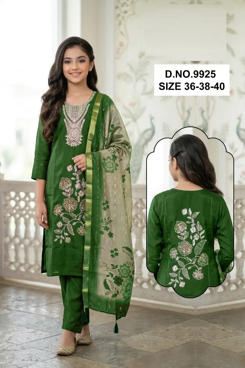 Tanishka 9923 And 9925 Roman Glass Silk Kurti With Bottom Dupatta