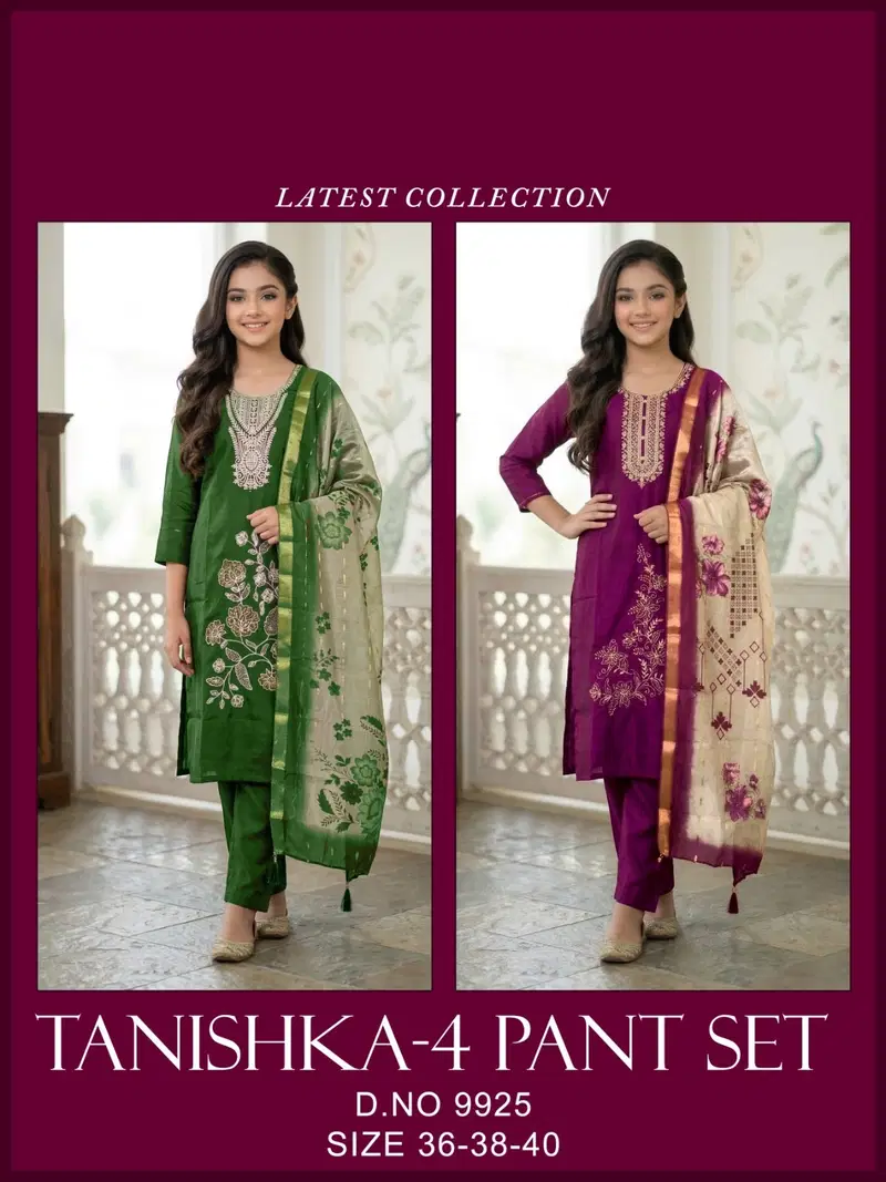 Tanishka 9923 And 9925 Roman Glass Silk Kurti With Bottom Dupatta