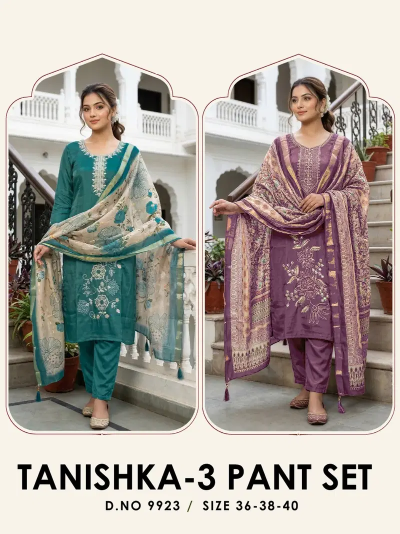 Tanishka 9923 And 9925 Roman Glass Silk Kurti With Bottom Dupatta