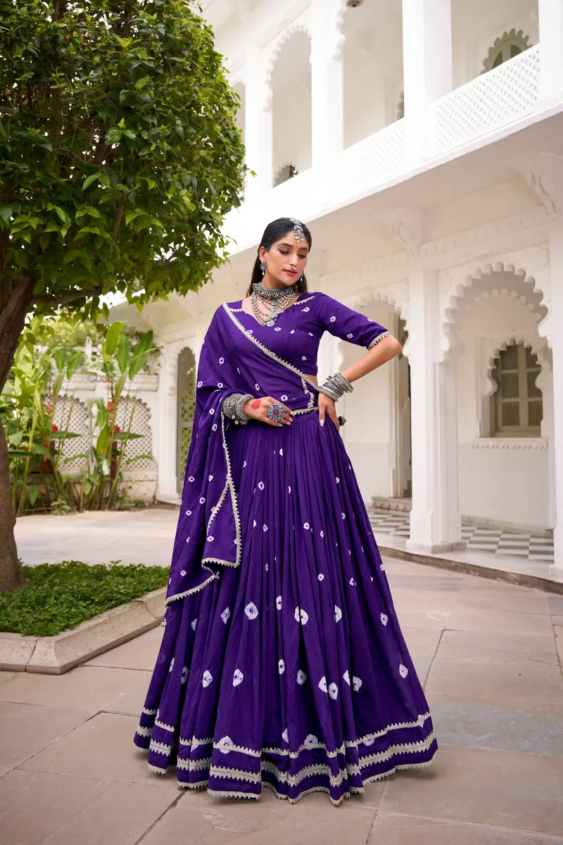 Taraa L 1663 Pure Chanderi Bandhej Printed Lehenga Choli