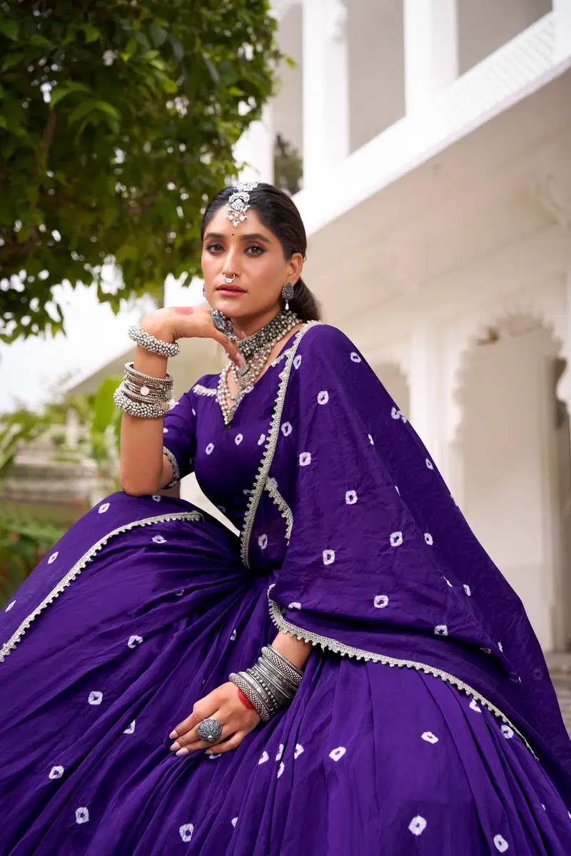 Taraa L 1663 Pure Chanderi Bandhej Printed Lehenga Choli