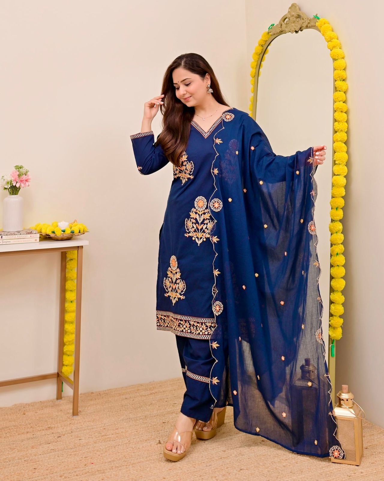Lekha KL 101 Roman Silk Embroidery Kurti Bottom With Dupatta
