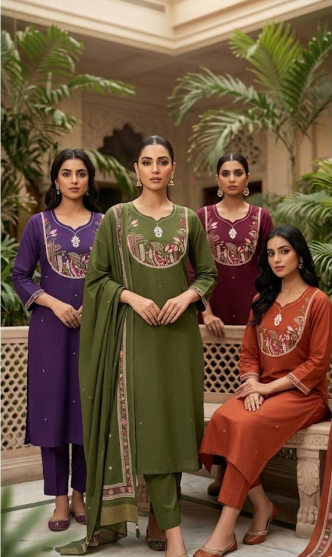 Lekha Sata 01 Roman Silk Embroidery Work Dress Materials