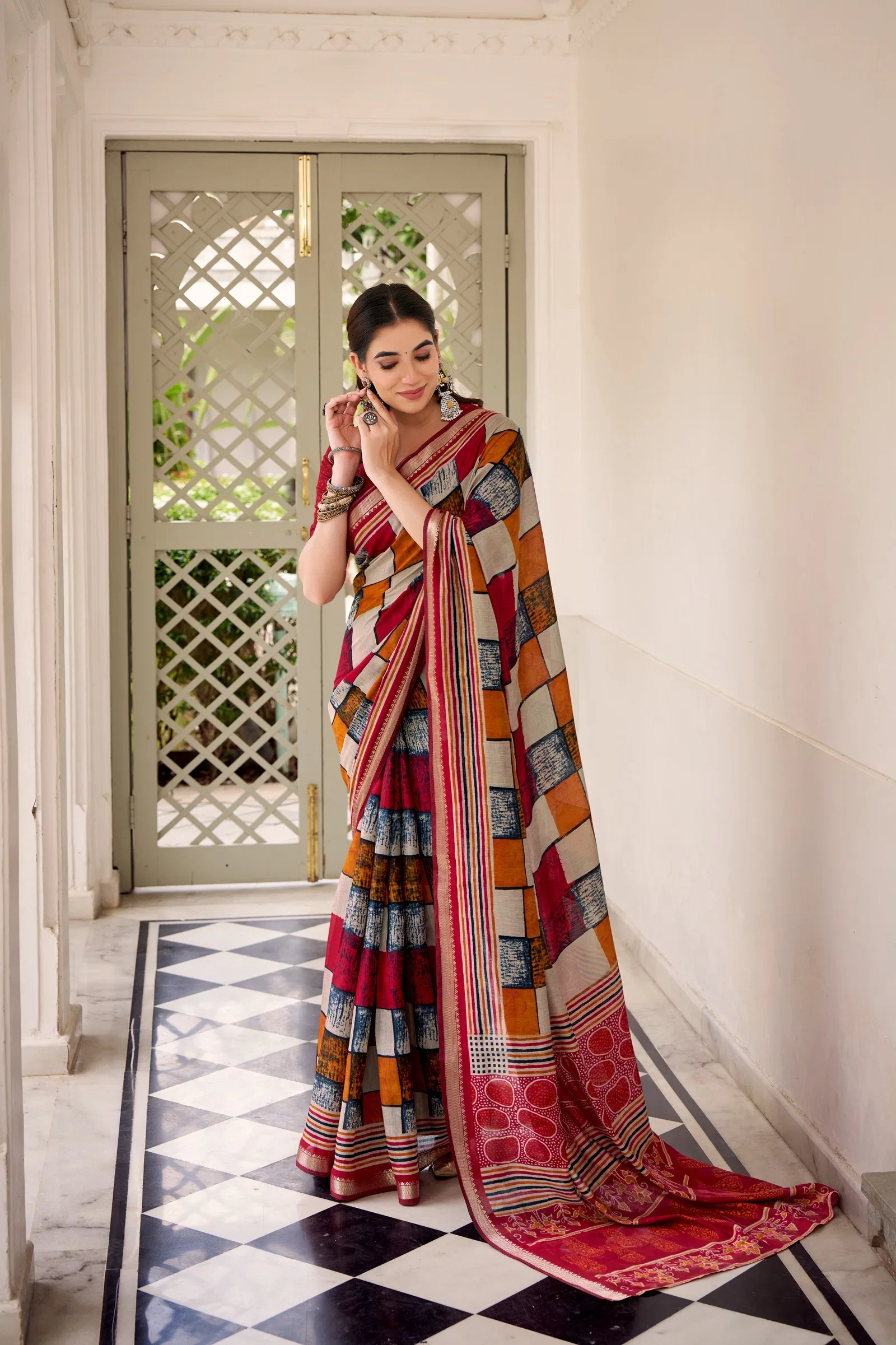 Taraa L 7045 Polyester Viscose Chanderi Printed Saree Collection