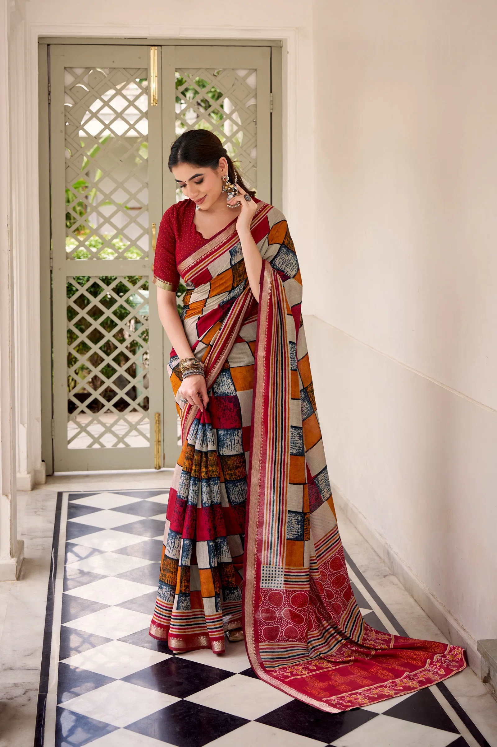 Taraa L 7045 Polyester Viscose Chanderi Printed Saree Collection