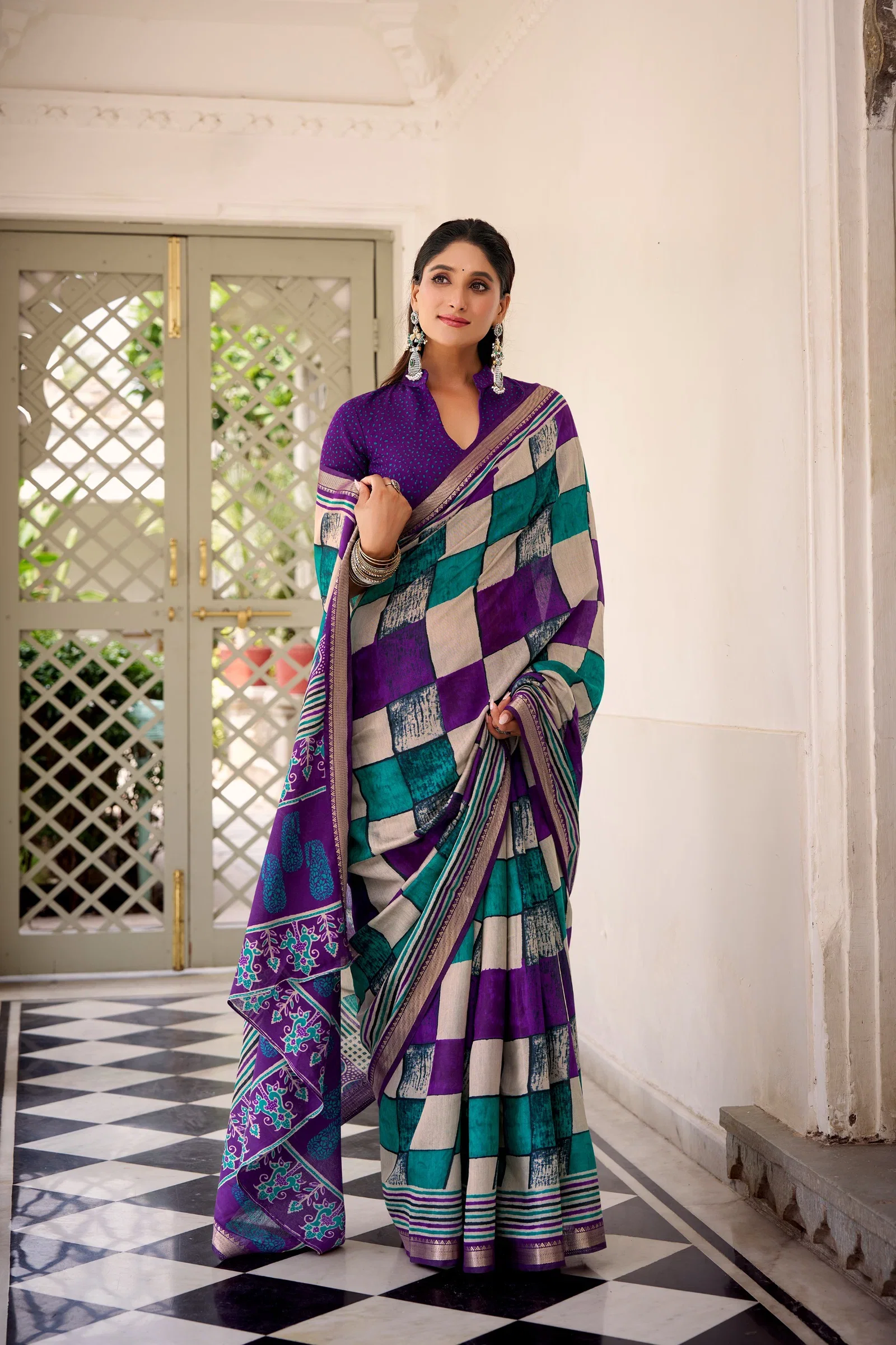Taraa L 7045 Polyester Viscose Chanderi Printed Saree Collection