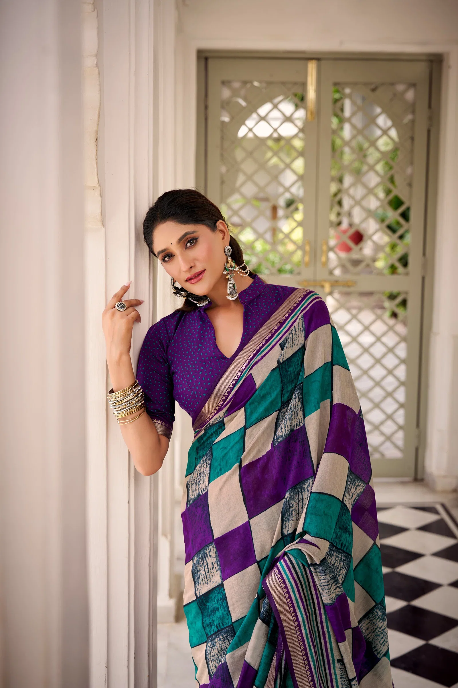 Taraa L 7045 Polyester Viscose Chanderi Printed Saree Collection