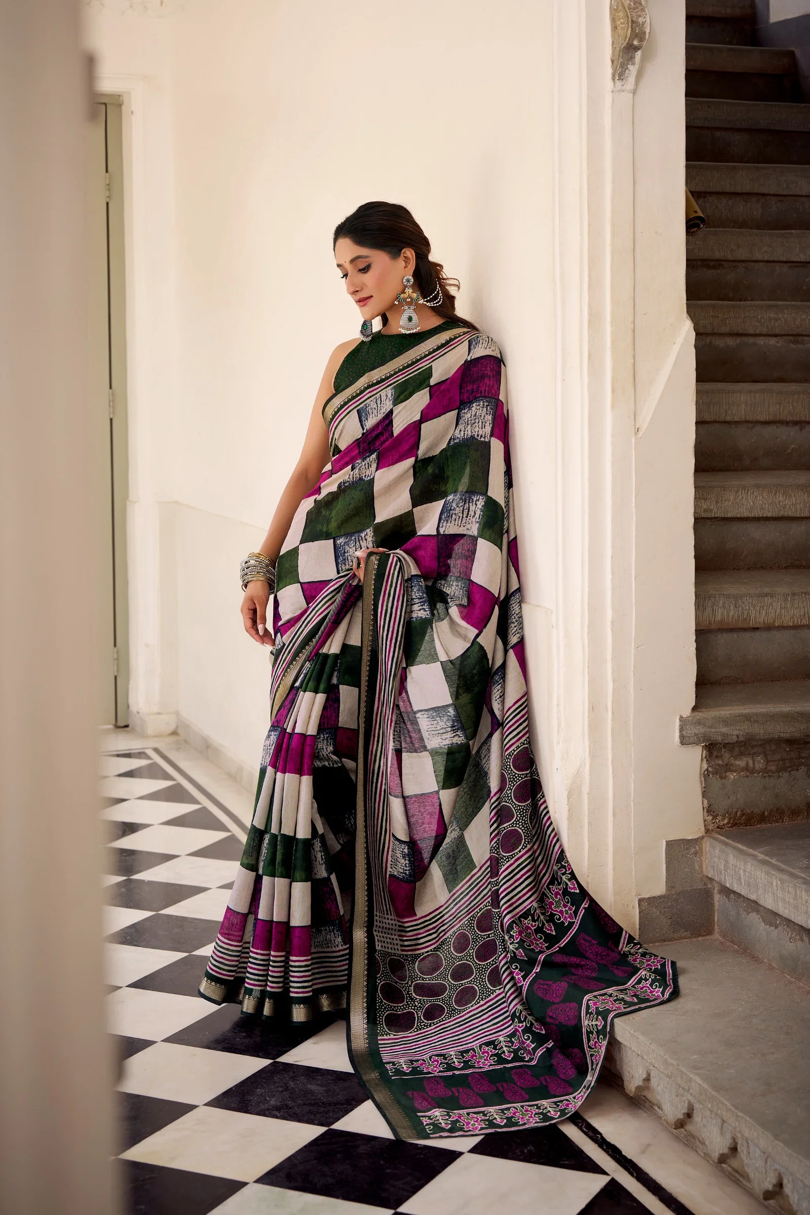 Taraa L 7045 Polyester Viscose Chanderi Printed Saree Collection