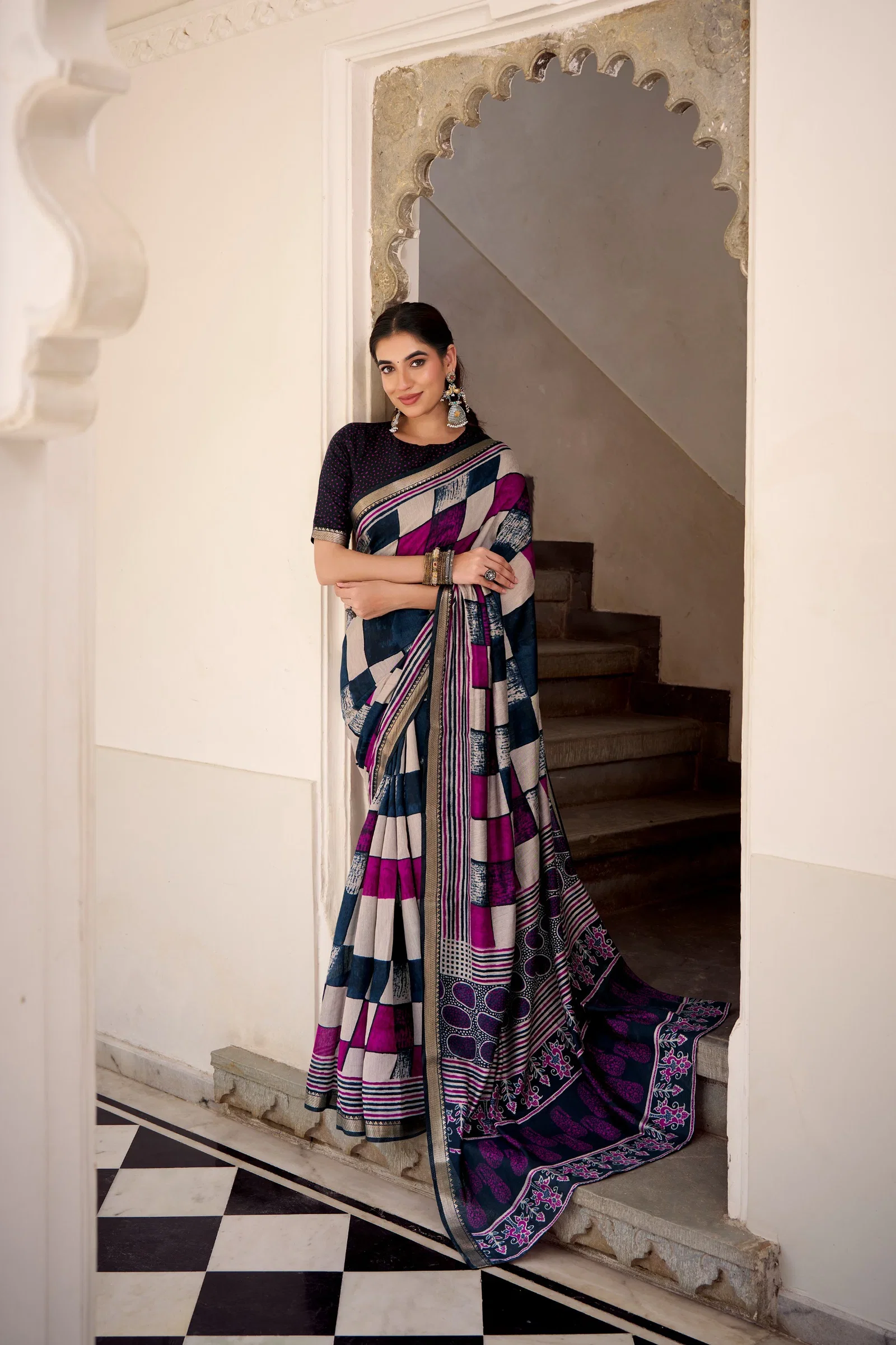 Taraa L 7045 Polyester Viscose Chanderi Printed Saree Collection