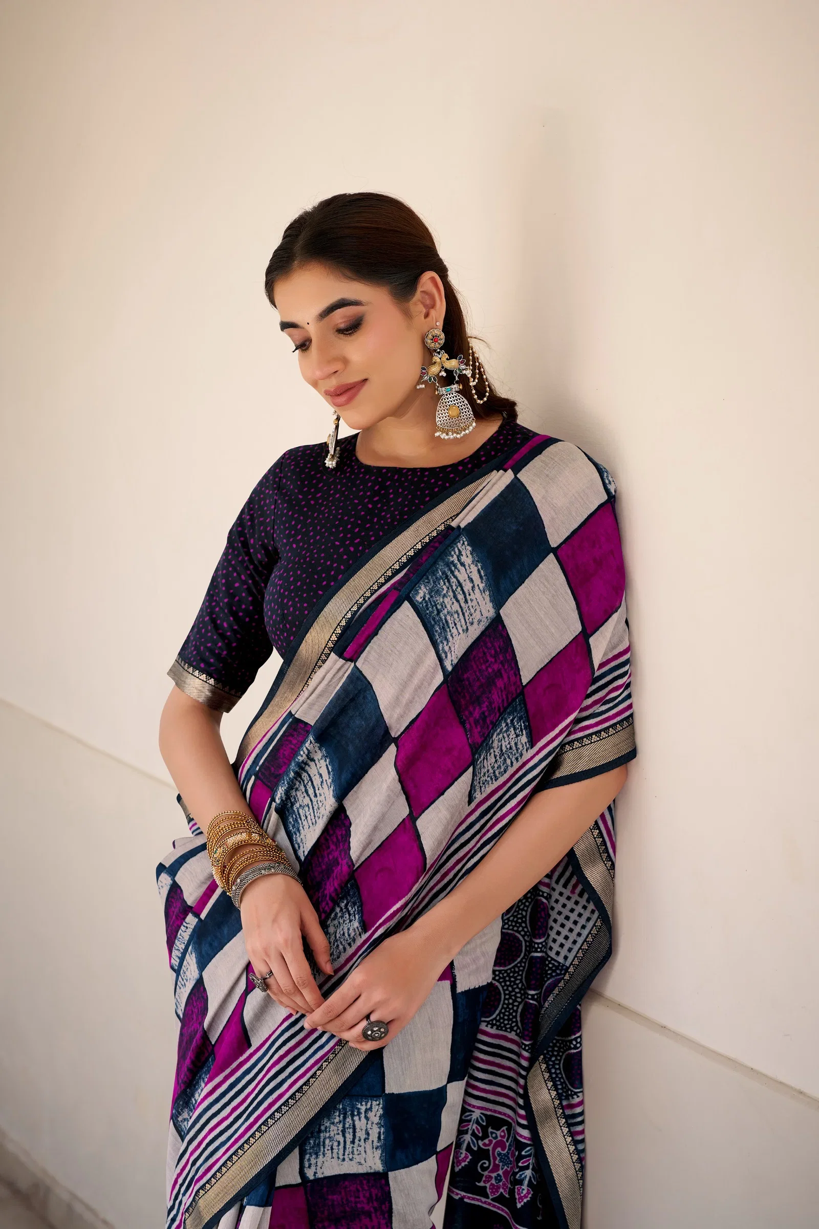 Taraa L 7045 Polyester Viscose Chanderi Printed Saree Collection