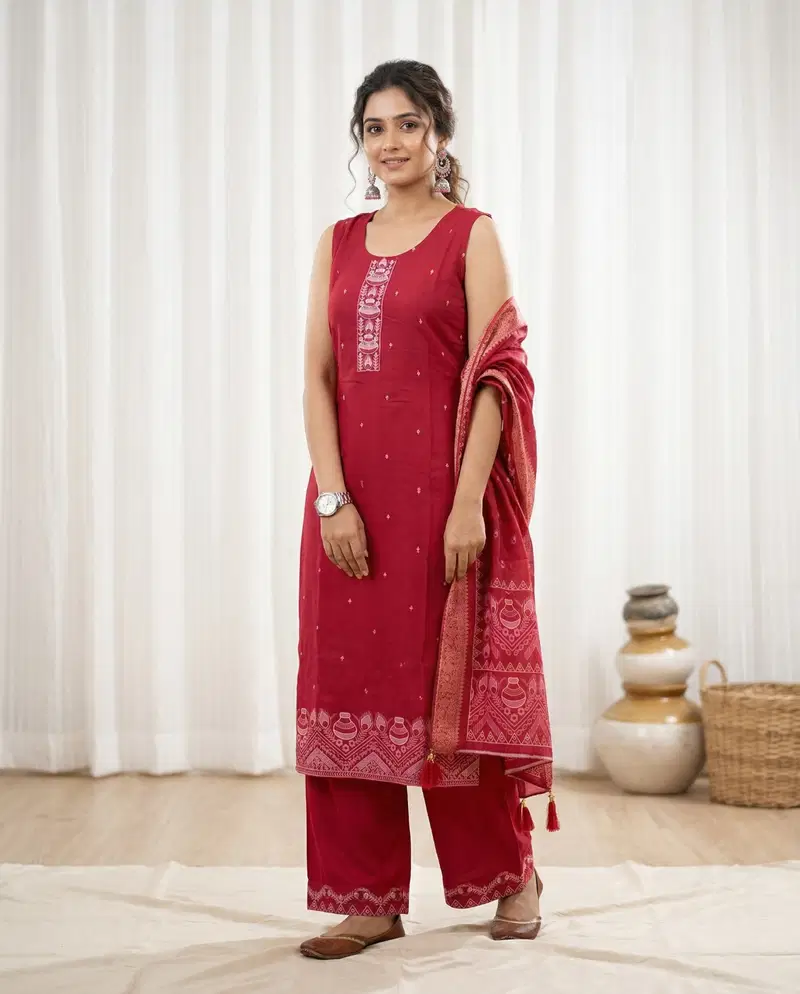 Naisha K 917 Dobby Butti Work Kurti With Bottom Dupatta