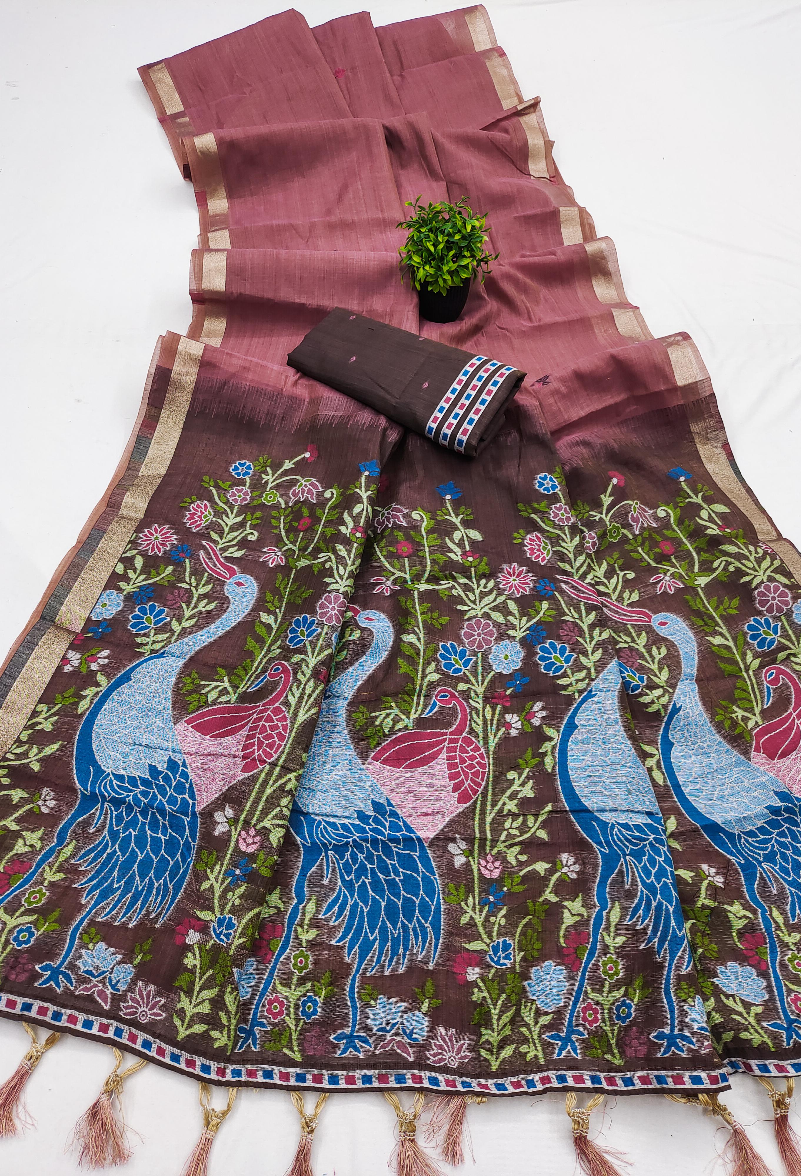 Lekha MN Divya Vol 4 Muga Cotton Meenakari Weaving All Over Saree
