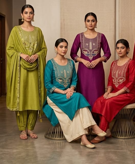 Lekha Sata 02 Roman Silk Embroidery Work Dress Materials