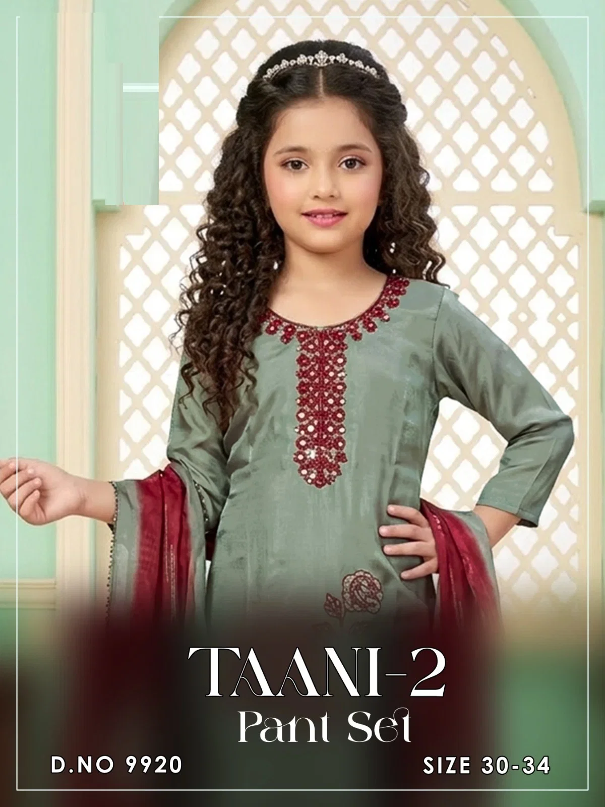 Tanni 9918 And 9920 Roman Glass Silk Kids Wear Kurti Set