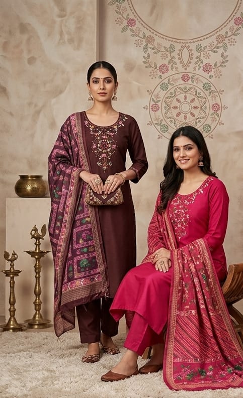 lekha Sata 03 Roman Silk Embroidery Dress Materials