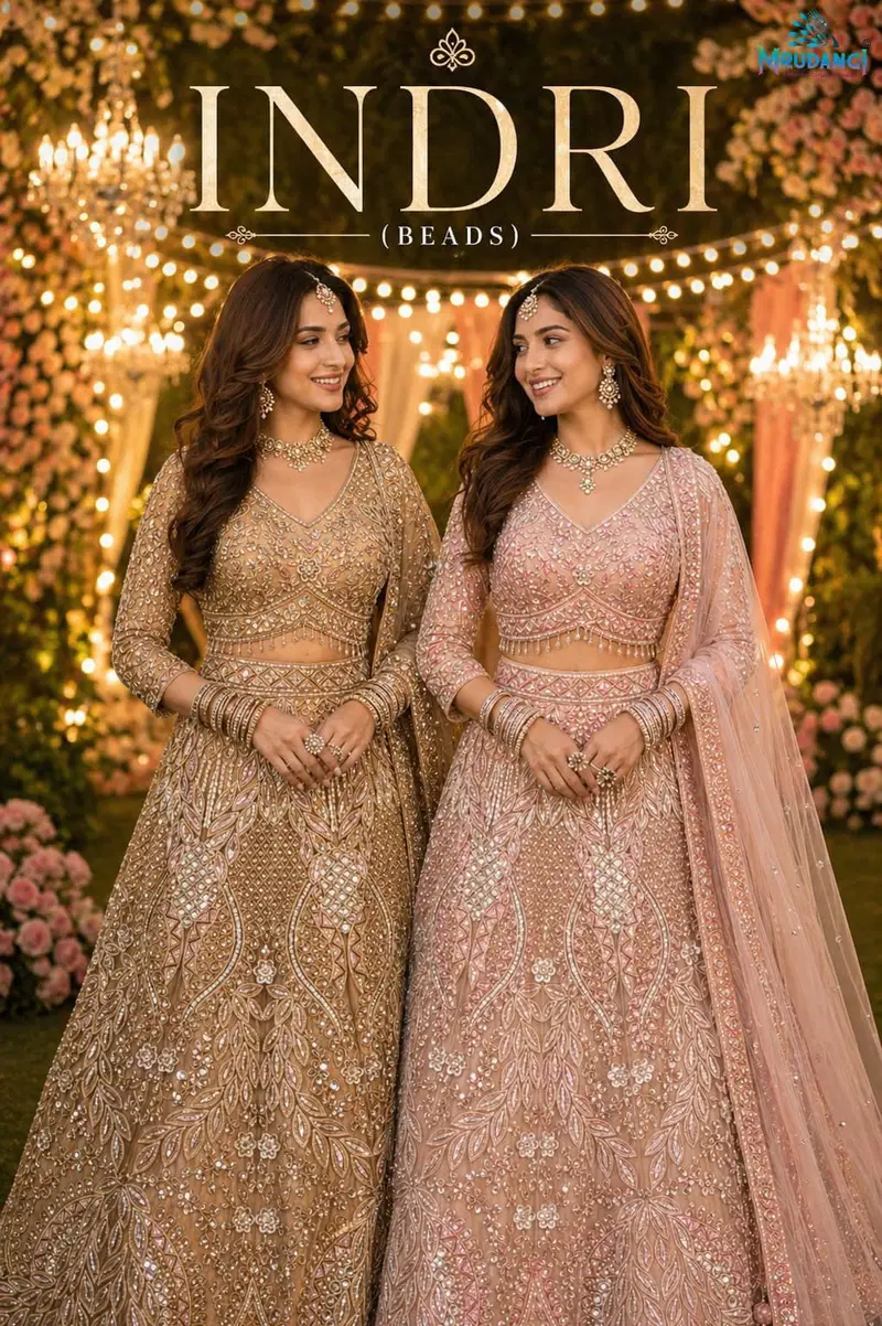 Mrudangi Indri Net With Beads Work Lehenga Choli Collection