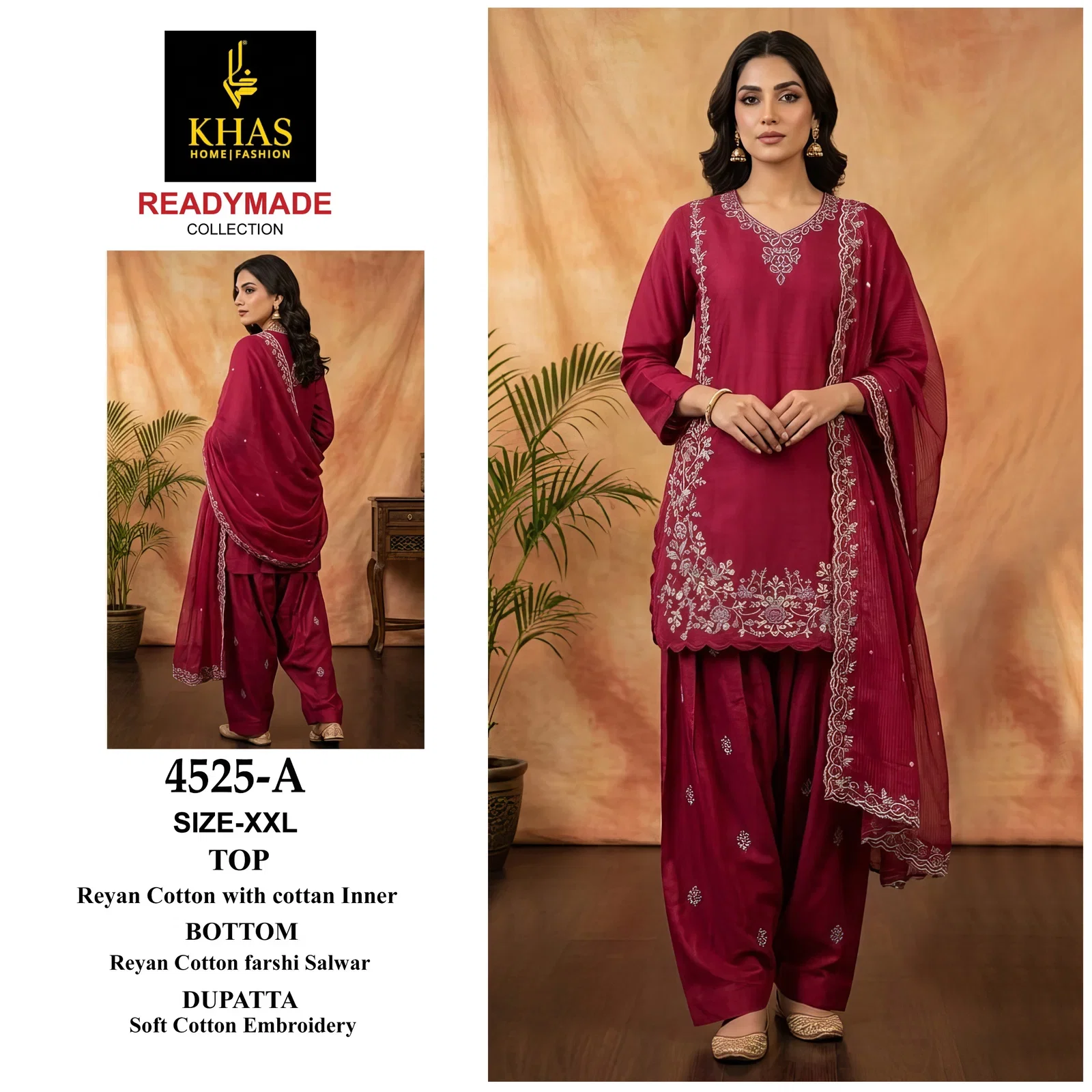 Khas 4525 A To D Rayon Cotton Embroidered Salwar Kameez