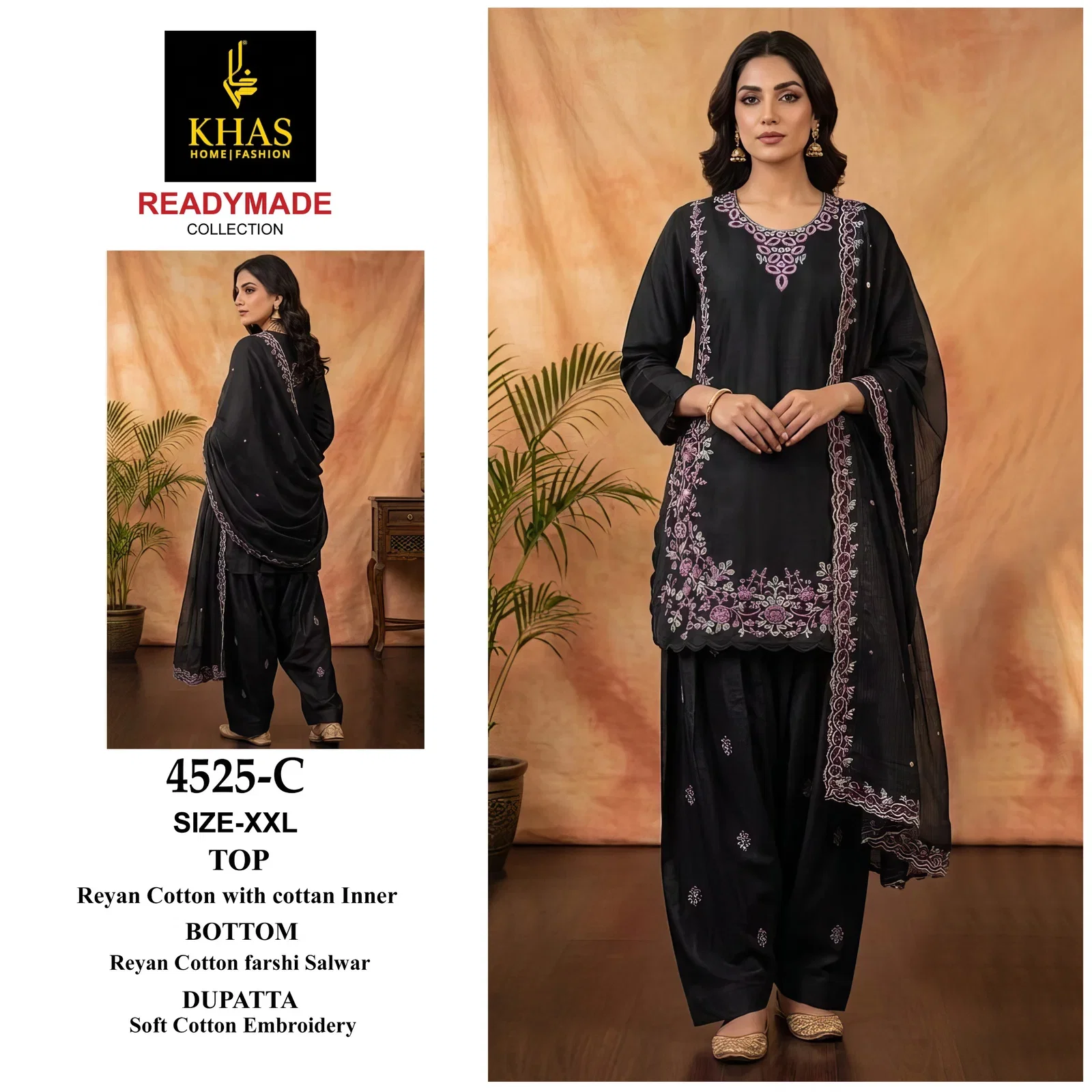 Khas 4525 A To D Rayon Cotton Embroidered Salwar Kameez