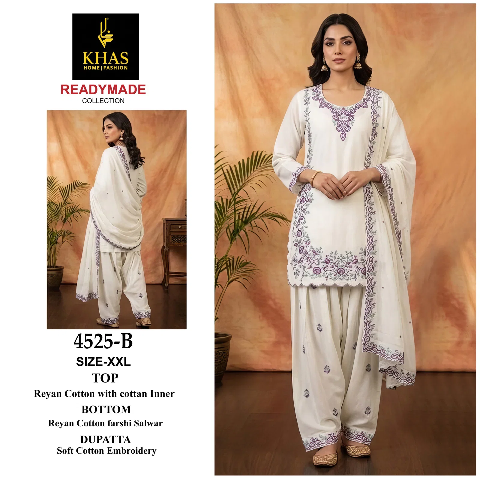 Khas 4525 A To D Rayon Cotton Embroidered Salwar Kameez