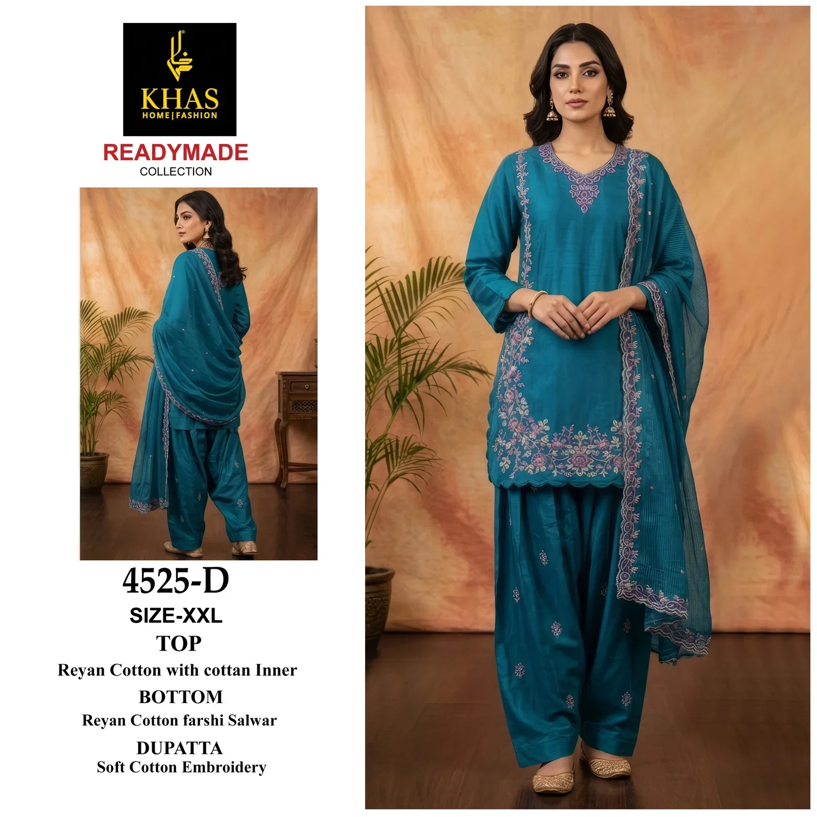 Khas 4525 A To D Rayon Cotton Embroidered Salwar Kameez