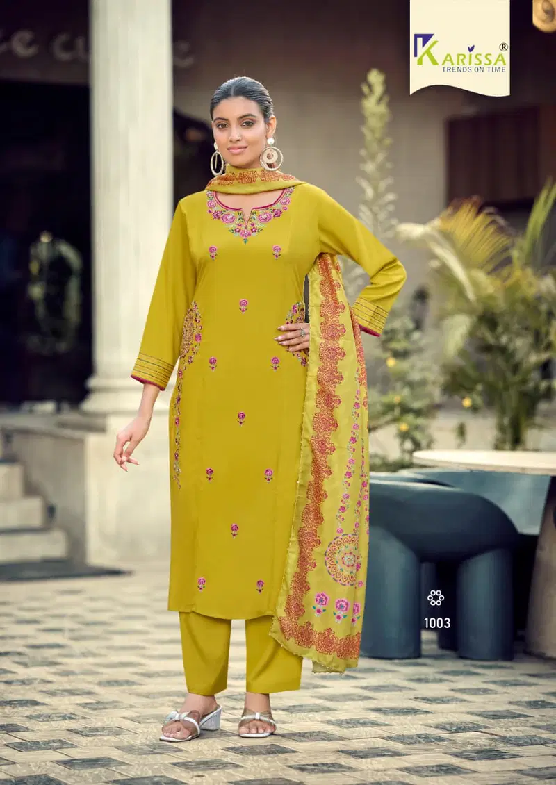 Karissa Aastha Vol 2 Rayon Thread Worked Kurti With Bottom Dupatta