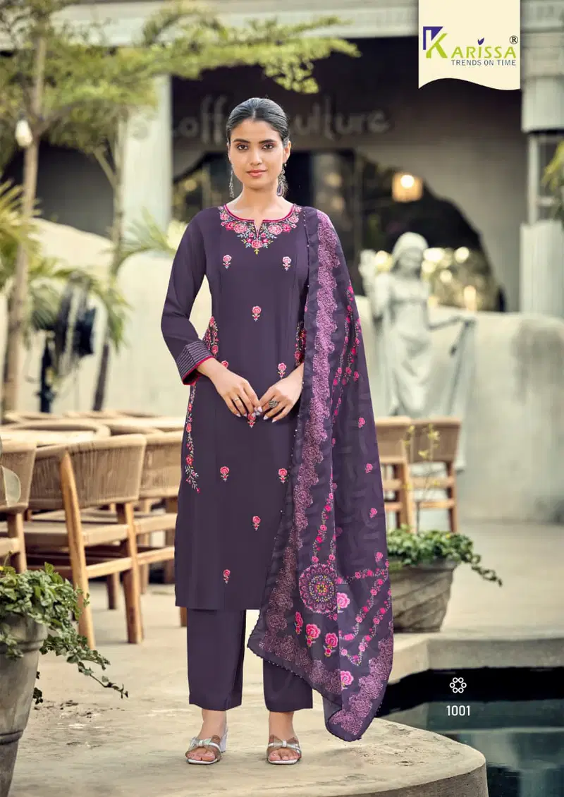 Karissa Aastha Vol 2 Rayon Thread Worked Kurti With Bottom Dupatta