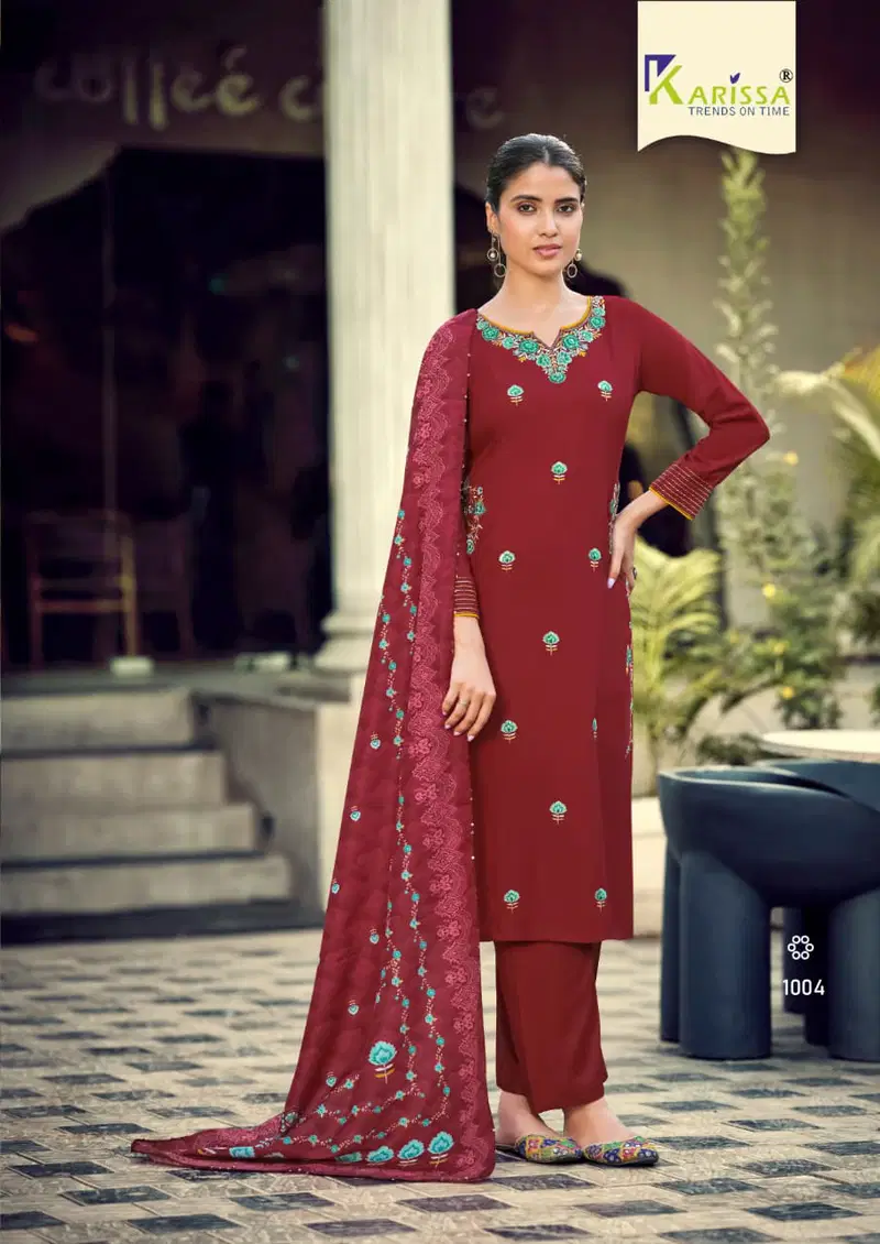 Karissa Aastha Vol 2 Rayon Thread Worked Kurti With Bottom Dupatta