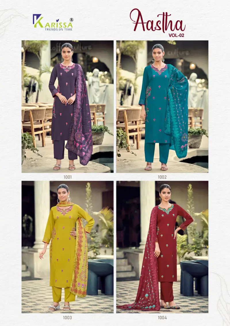Karissa Aastha Vol 2 Rayon Thread Worked Kurti With Bottom Dupatta