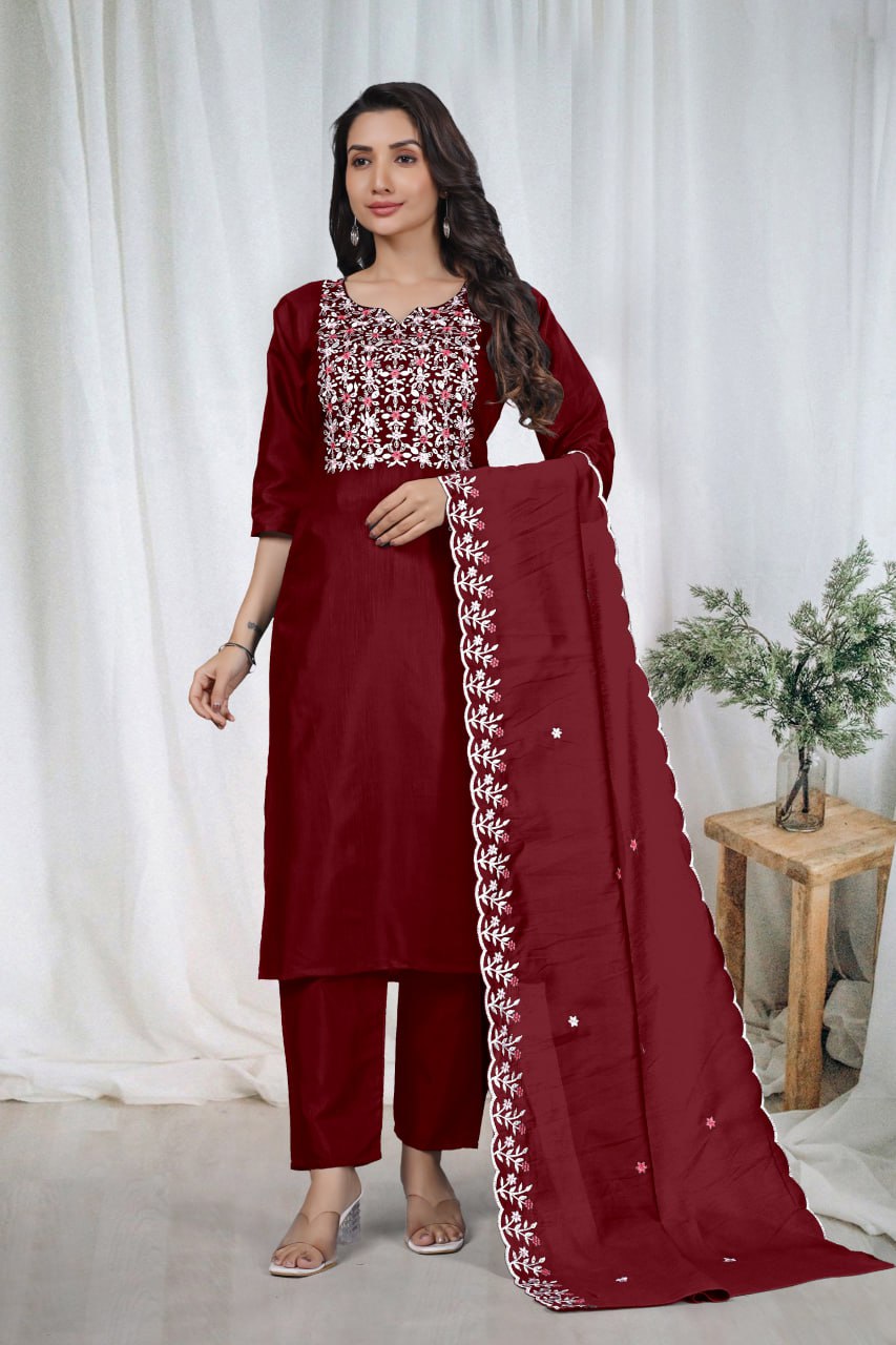 Sa Doli Vertican Cotton Embroidered Kurti Bottom With Dupatta