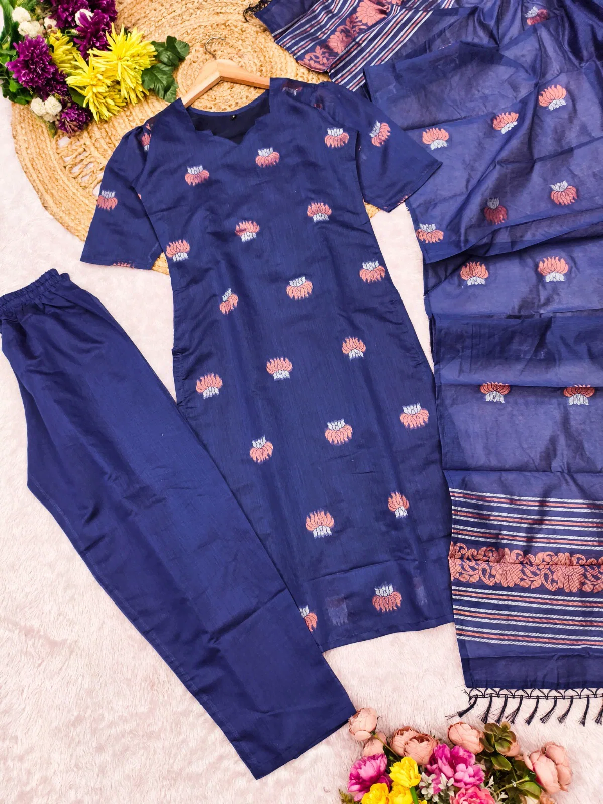 Sa Athira Vol 1 Cotton With Zari Worked Kurti With Bottom Dupatta
