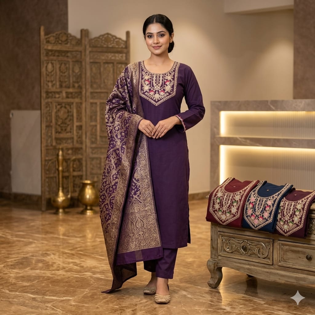 Lekha Sata 04 Roman Silk Embroidery Dress Materials