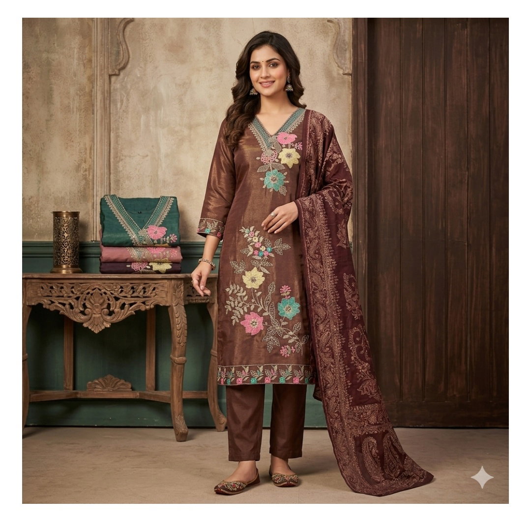 Lekha Sata 05 Roman Silk Embroidery Dress Materials