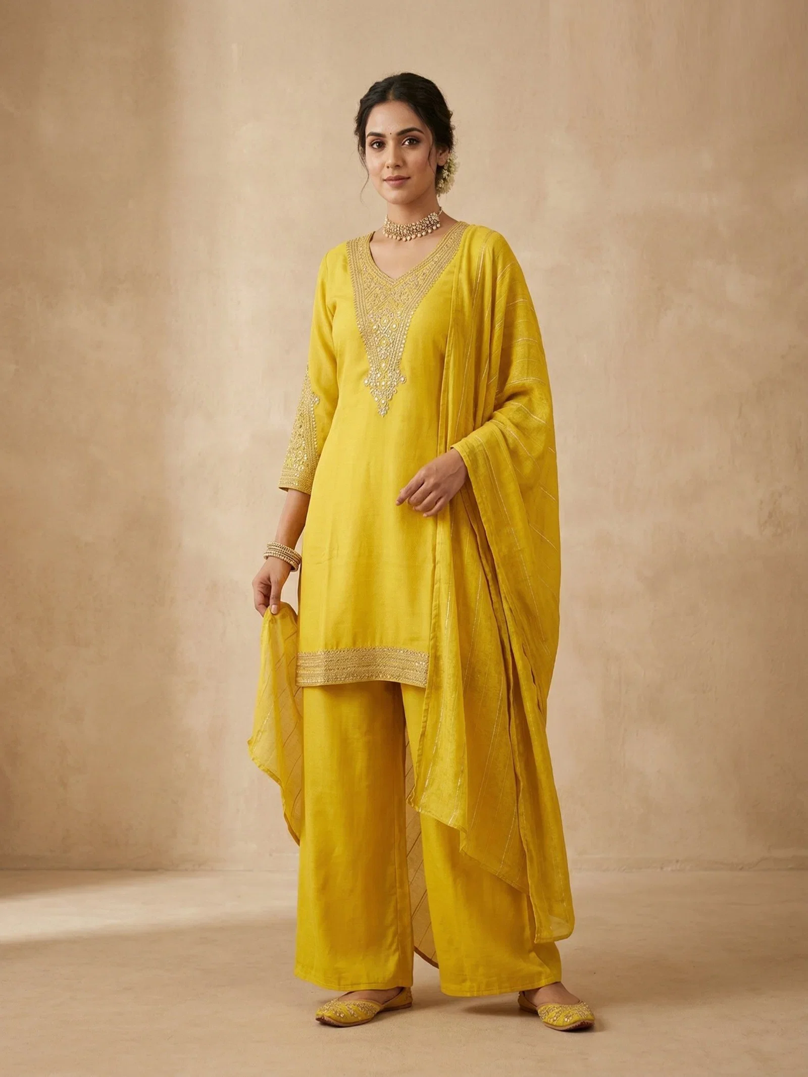 Naisha K 920 Shimmer Embroidered Kurti With Bottom Dupatta