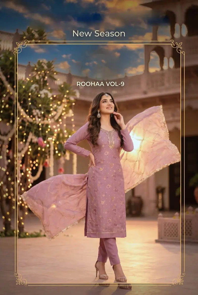 Roohaa Vol 9 Modal Cotton Print With Handworked Kurti With Bottom Dupatta