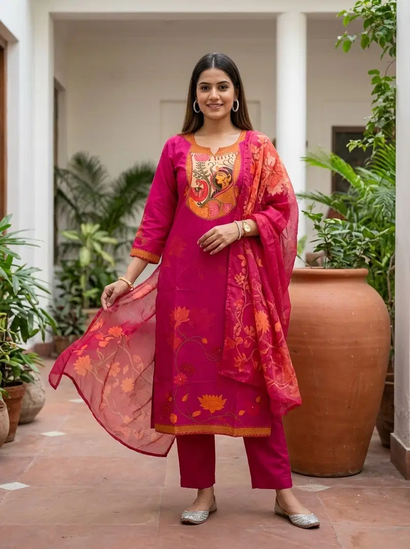 Naisha K 922 Pure Cotton Fancy Kurti With Bottom Dupatta