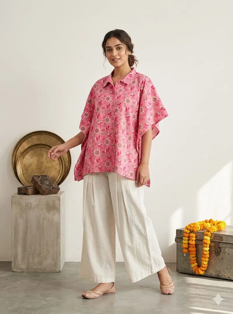 Naisha K 924 Cotton Printed Kaftan Style Shirt Tops