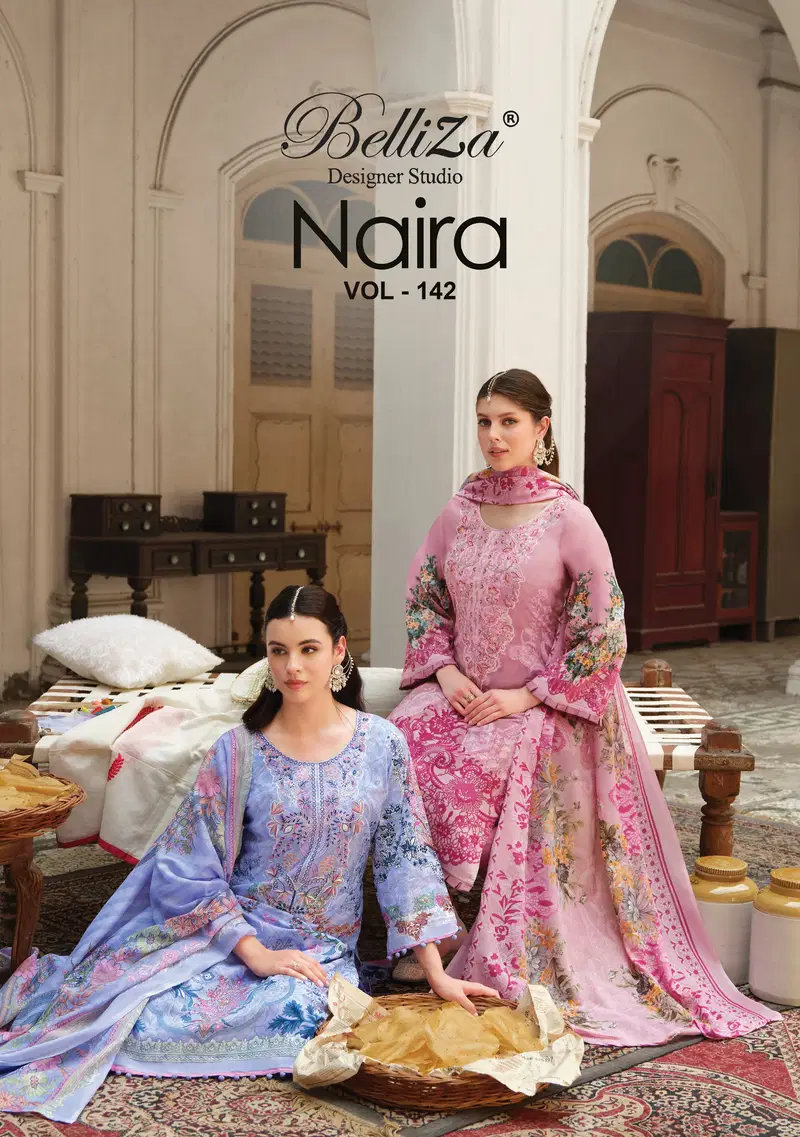 Belliza Naira Vol 142 Cotton With Self Embroidered Dress Material