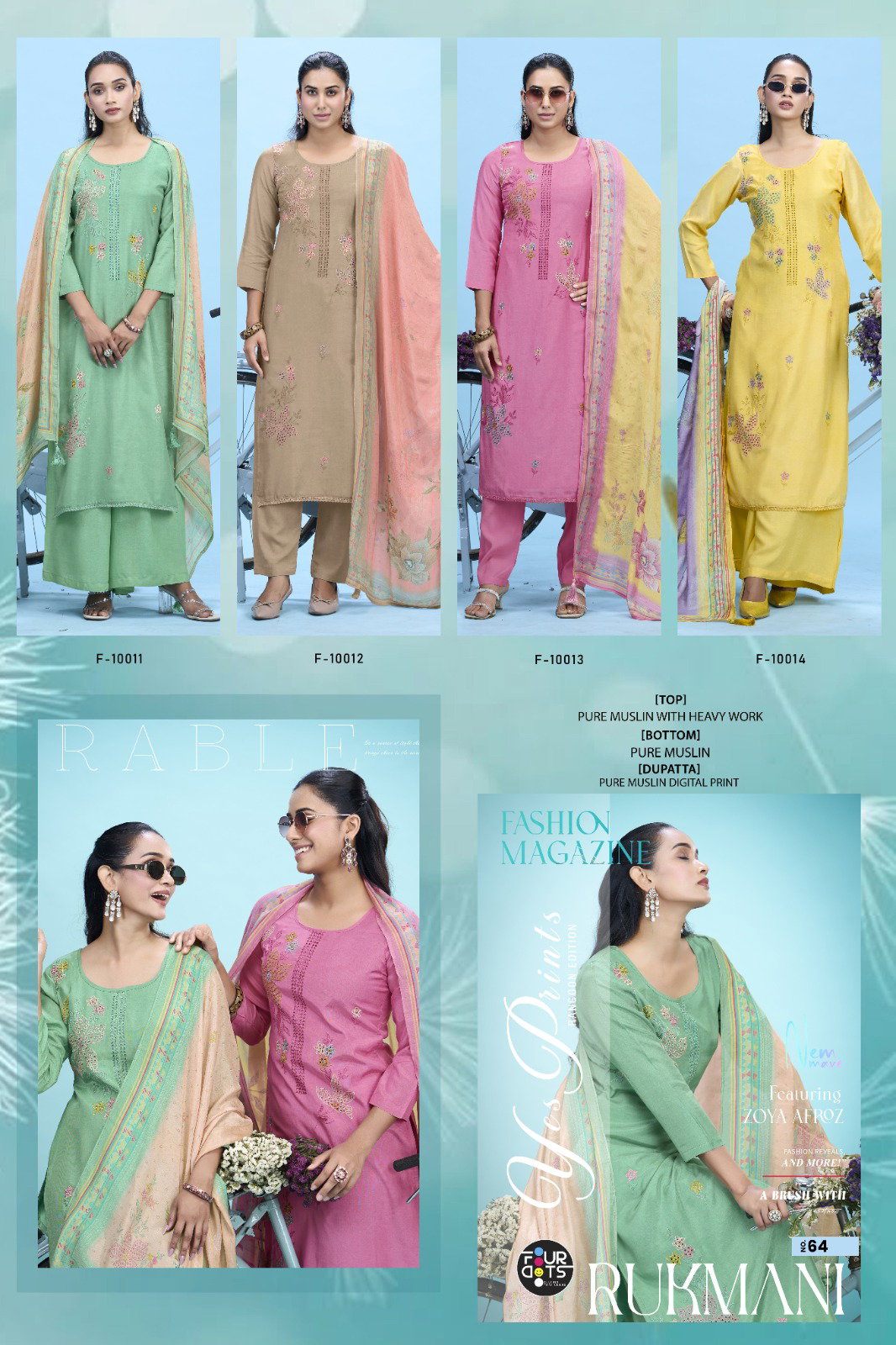 Triple Aaa Rukmani Muslin Heavy Work Dress Material