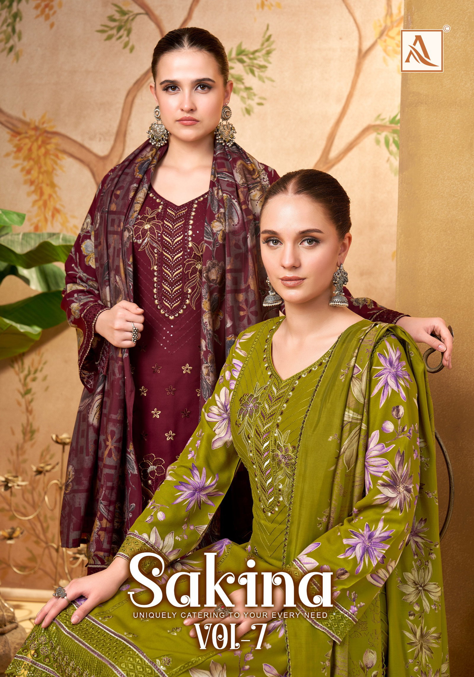 Alok Sakina Vol 7 Viscose Rayon With Embroidery Work Dress Material
