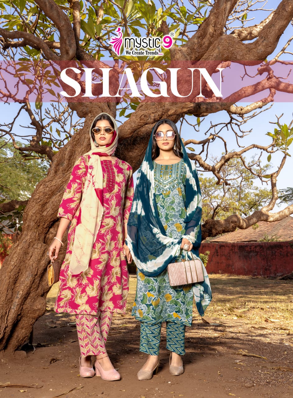 Mystic 9 Shagun Vol 28 Rayon Capsule Foil Print Straight Top With Bottom And Dupatta