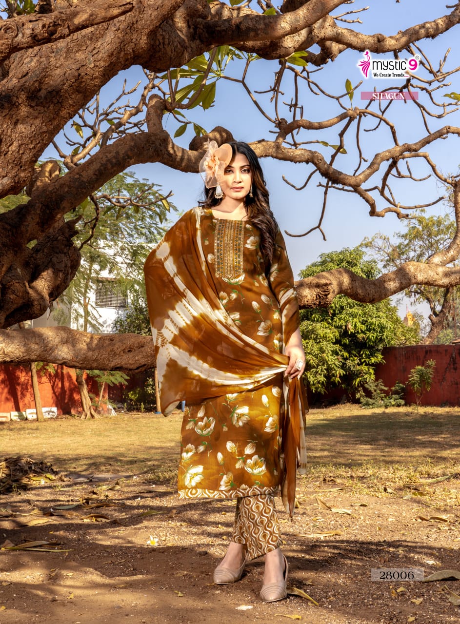 Mystic 9 Shagun Vol 28 Rayon Capsule Foil Print Straight Top With Bottom And Dupatta
